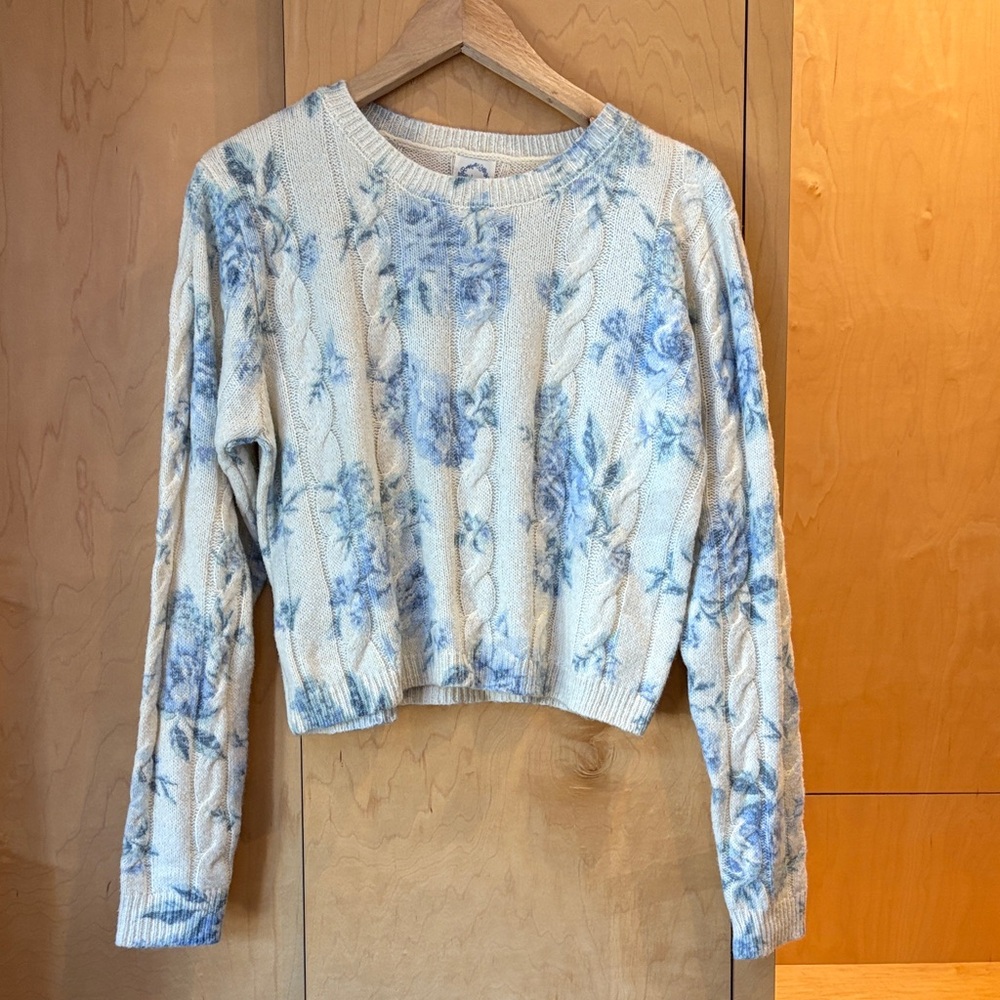 Blue and Cream Floral Sweater